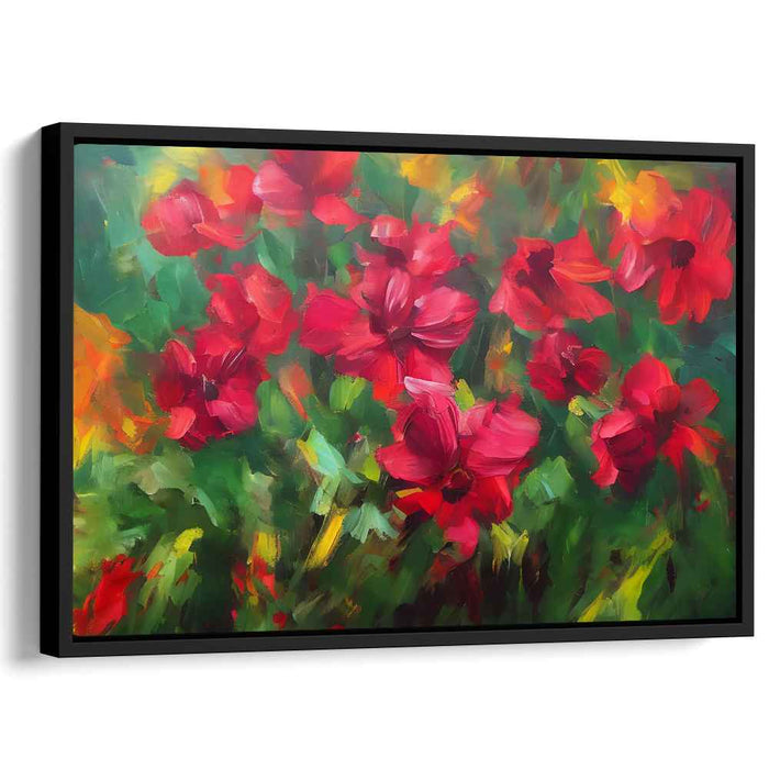 Brushstrokes of Scarlet Dance: Vibrant Red Flowers in Impressionist Style Canvas Art Print