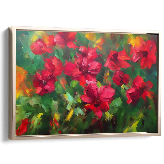 Brushstrokes of Scarlet Dance: Vibrant Red Flowers in Impressionist Style Canvas Art Print