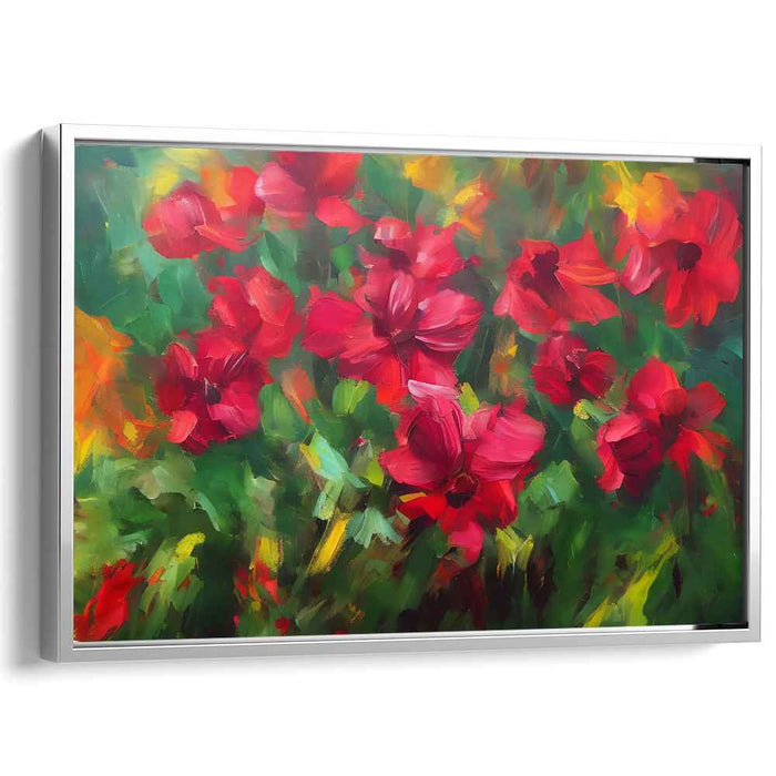 Brushstrokes of Scarlet Dance: Vibrant Red Flowers in Impressionist Style Canvas Art Print