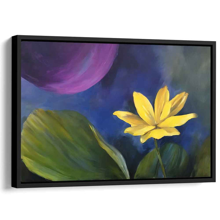 Enigmatic Bloom Luna Echo: Surreal Yellow Flower and Purple Moon Canvas Art Print