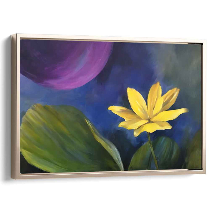 Enigmatic Bloom Luna Echo: Surreal Yellow Flower and Purple Moon Canvas Art Print