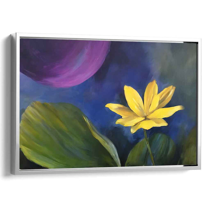 Enigmatic Bloom Luna Echo: Surreal Yellow Flower and Purple Moon Canvas Art Print