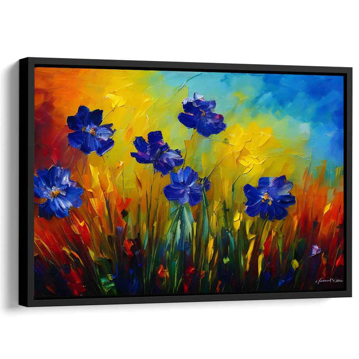 Cerulean Petal Whispers: Vibrant Blue Floral Canvas Art Print