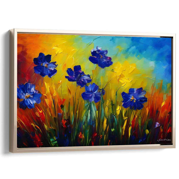 Cerulean Petal Whispers: Vibrant Blue Floral Canvas Art Print