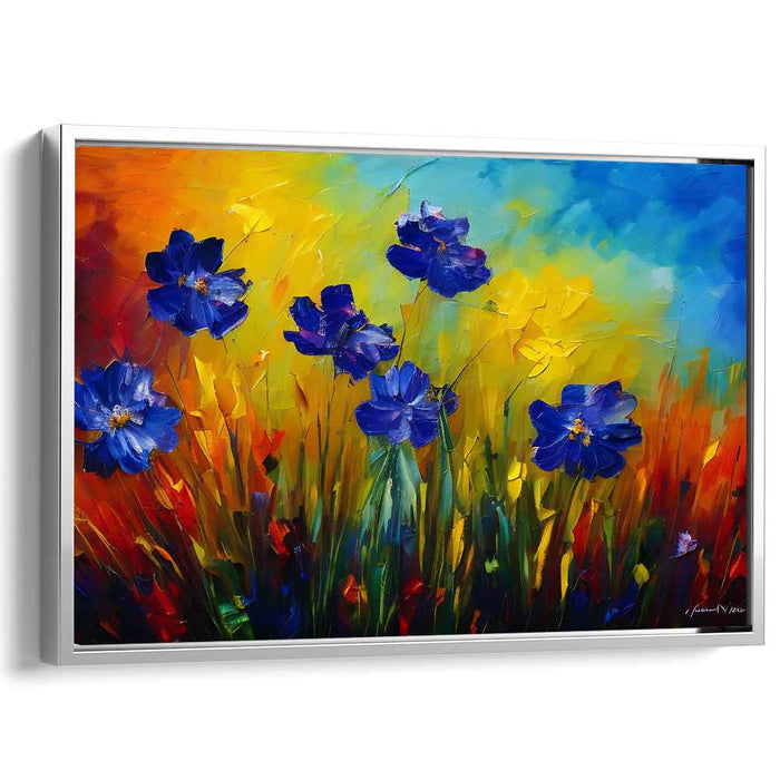 Cerulean Petal Whispers: Vibrant Blue Floral Canvas Art Print