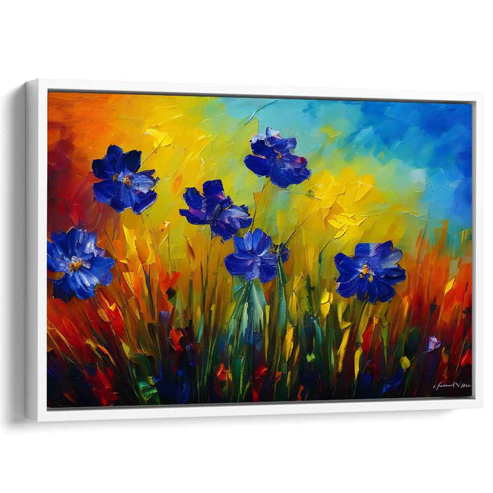 Cerulean Petal Whispers: Vibrant Blue Floral Canvas Art Print