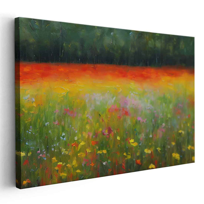 Fiery Meadow: Impressionist-Inspired Vivid Landscape Canvas Art