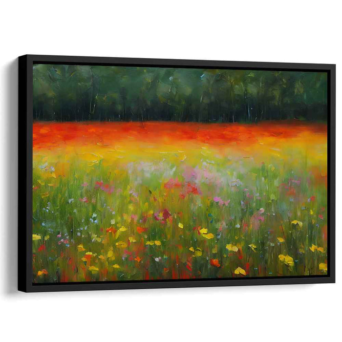 Fiery Meadow: Impressionist-Inspired Vivid Landscape Canvas Art
