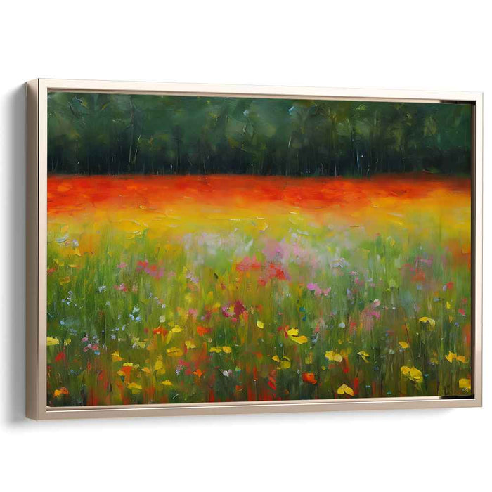 Fiery Meadow: Impressionist-Inspired Vivid Landscape Canvas Art