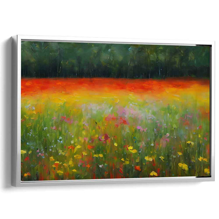 Fiery Meadow: Impressionist-Inspired Vivid Landscape Canvas Art