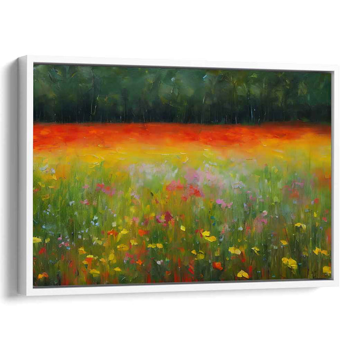 Fiery Meadow: Impressionist-Inspired Vivid Landscape Canvas Art