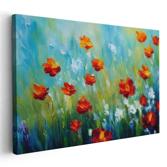 Poppy Dance Symphony: Impressionist Red Poppy Field Canvas Art