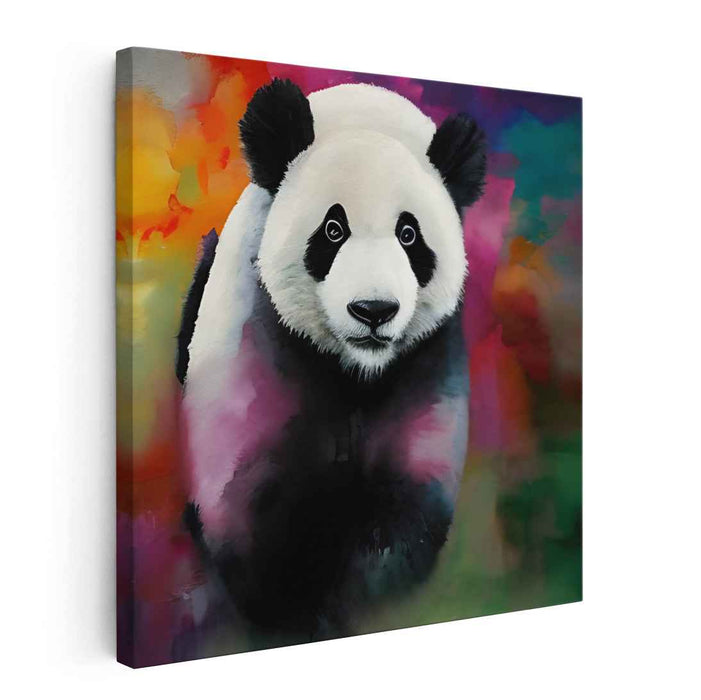 Inky Panda Portrait: Colorful Panda Portrait in Watercolor Style Canvas Art