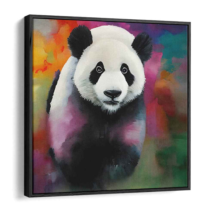 Inky Panda Portrait: Colorful Panda Portrait in Watercolor Style Canvas Art