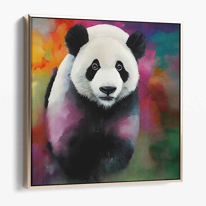 Inky Panda Portrait: Colorful Panda Portrait in Watercolor Style Canvas Art