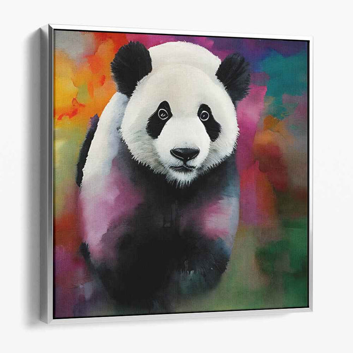 Inky Panda Portrait: Colorful Panda Portrait in Watercolor Style Canvas Art