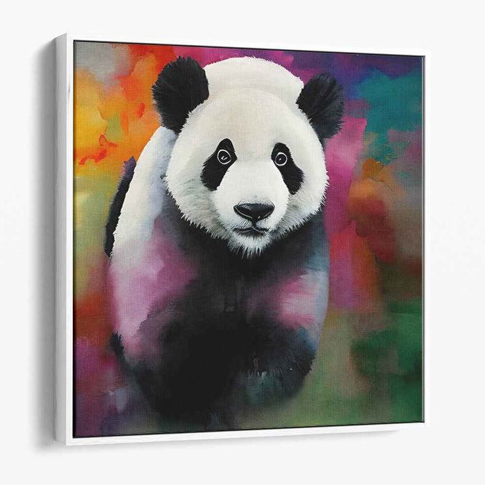 Inky Panda Portrait: Colorful Panda Portrait in Watercolor Style Canvas Art