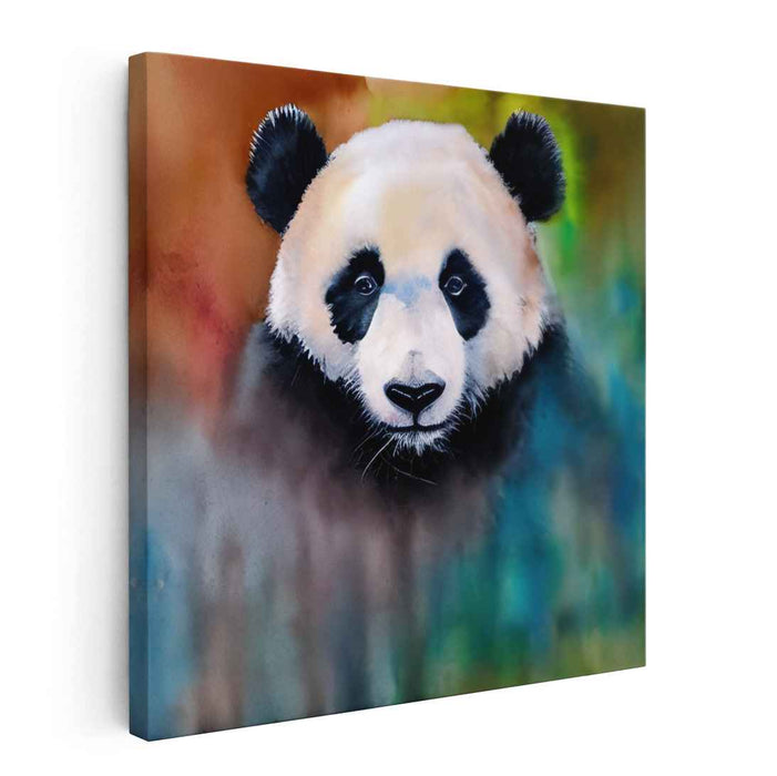 Panda's Chromatic Charm: Impressionist Panda Portrait in Vibrant Colors Canvas Art