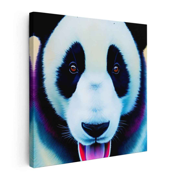 Luminescent Bamboo Beauty: Neon Panda Portrait - Vibrant Digital Art Canvas Print
