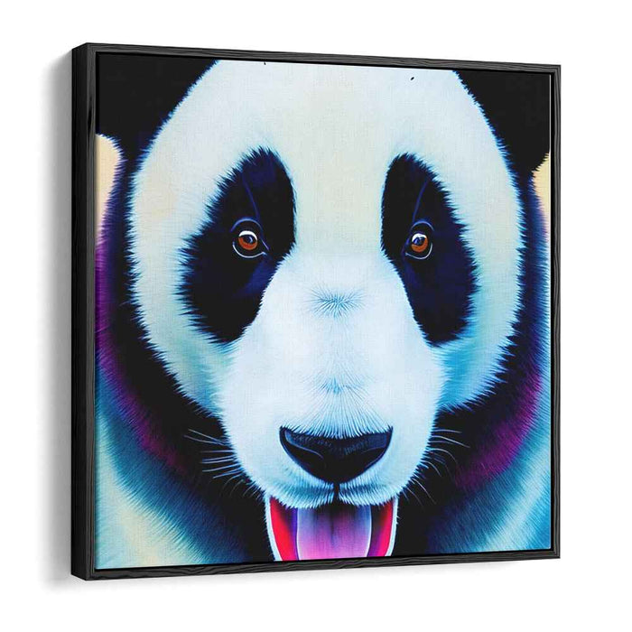 Luminescent Bamboo Beauty: Neon Panda Portrait - Vibrant Digital Art Canvas Print