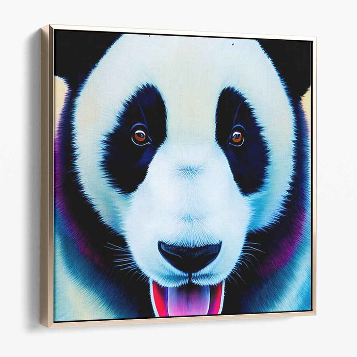 Luminescent Bamboo Beauty: Neon Panda Portrait - Vibrant Digital Art Canvas Print