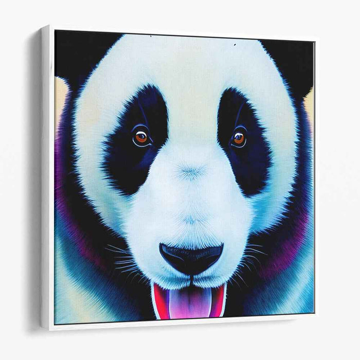 Luminescent Bamboo Beauty: Neon Panda Portrait - Vibrant Digital Art Canvas Print