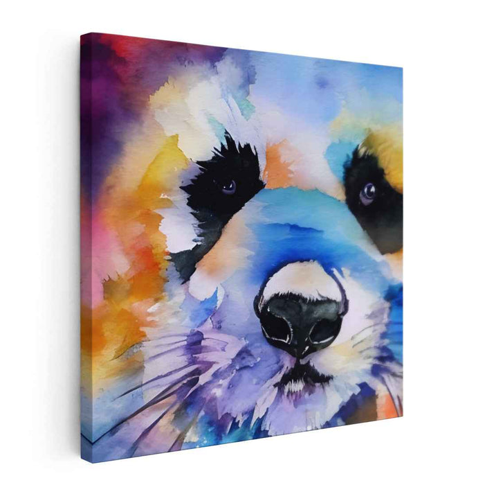 Whimsical Raccoon: Vibrant Watercolor Portrait Canvas Art Print