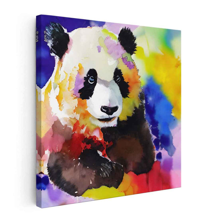 Whimsical Colors: Modern Impressionist Watercolor Panda Canvas Art Print