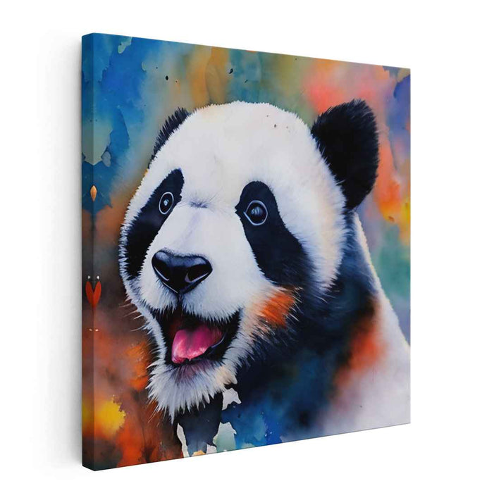 Whimsical Panda Portrait: Vibrant Watercolor Canvas Art Print