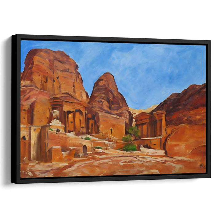 Terra Timeless Relics: Ancient Rock-Cut Marvels in Vibrant Terracotta Canvas Art Print