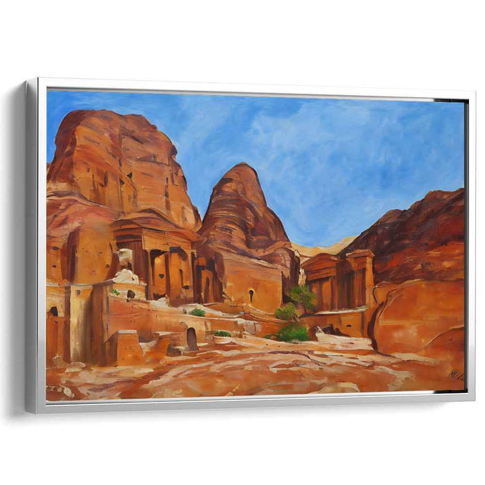 Terra Timeless Relics: Ancient Rock-Cut Marvels in Vibrant Terracotta Canvas Art Print