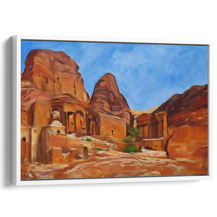 Terra Timeless Relics: Ancient Rock-Cut Marvels in Vibrant Terracotta Canvas Art Print