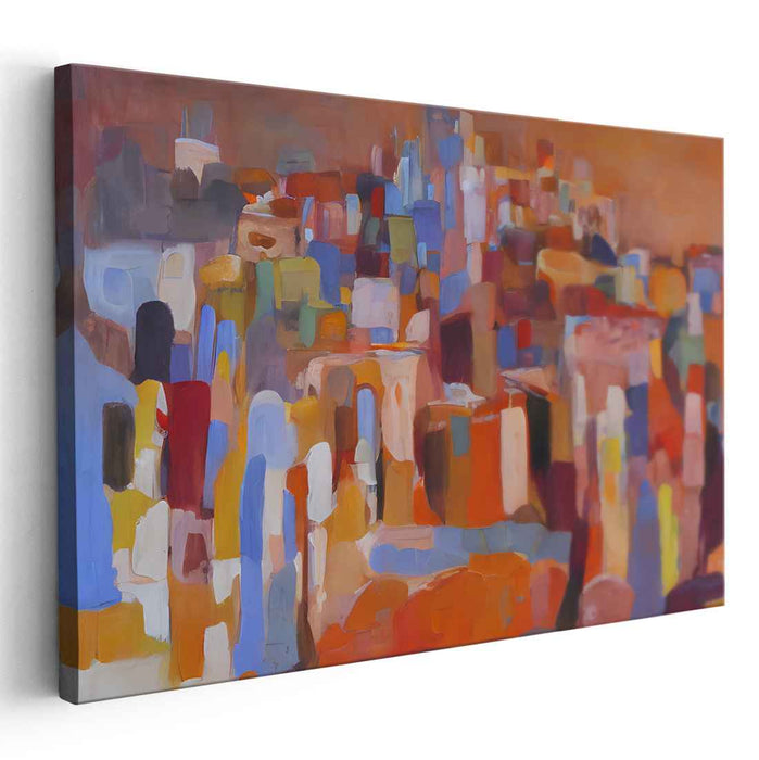 Urban Embrace: Abstract Cityscape in Warm Tones Canvas Art