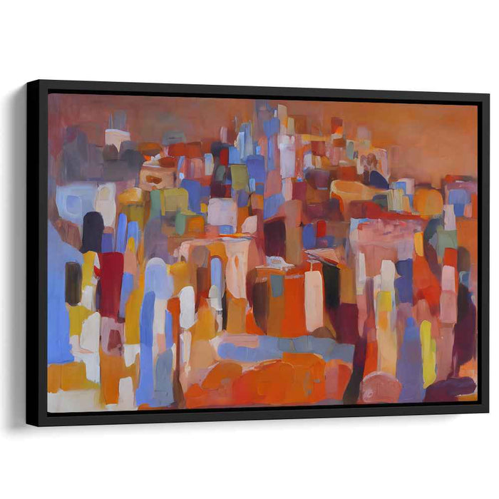 Urban Embrace: Abstract Cityscape in Warm Tones Canvas Art