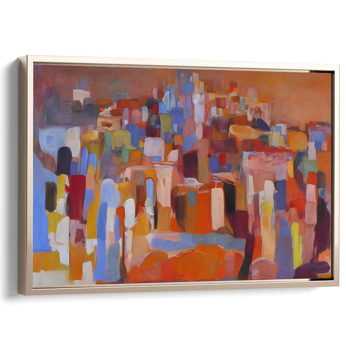 Urban Embrace: Abstract Cityscape in Warm Tones Canvas Art