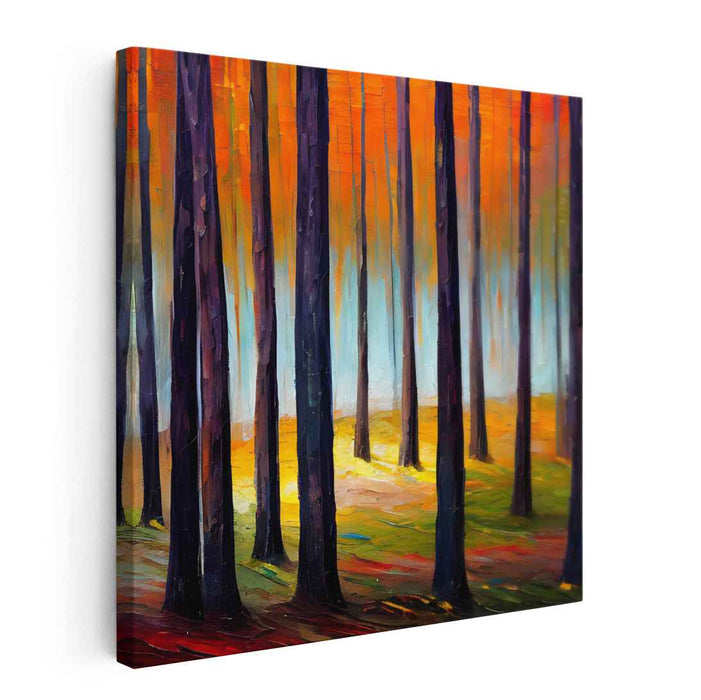 Enchanted Woodland Charm: Vibrant Forest Landscape Canvas Art Print