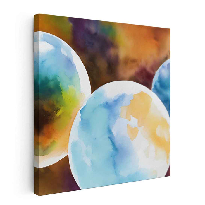 Astral Aqua Fantasy Realm: Watercolor Planets in Cosmic Dreamscape
