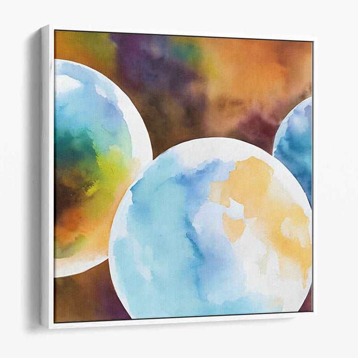 Astral Aqua Fantasy Realm: Watercolor Planets in Cosmic Dreamscape