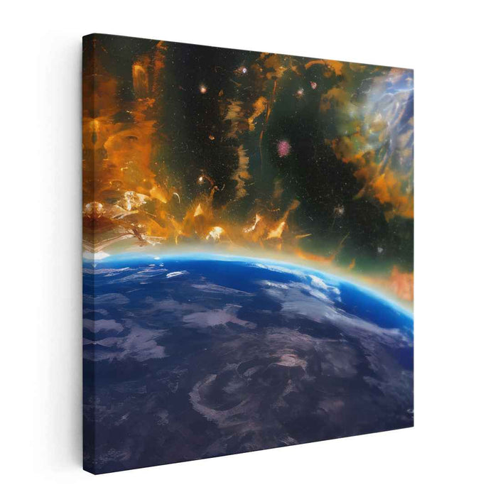 Cosmic Symphony Unfolding: Mesmerizing Earth and Space Canvas Art Print