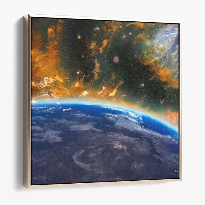 Cosmic Symphony Unfolding: Mesmerizing Earth and Space Canvas Art Print