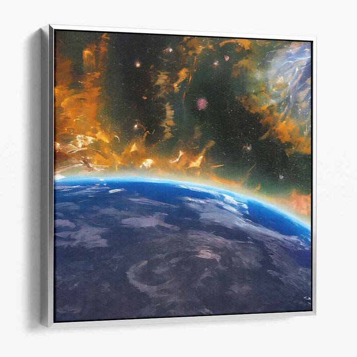 Cosmic Symphony Unfolding: Mesmerizing Earth and Space Canvas Art Print