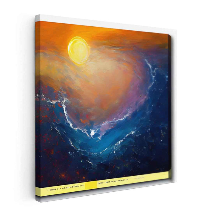 Sunburst Swirls Dance on Waves: Vivid Abstract Sun and Ocean Canvas Art Print