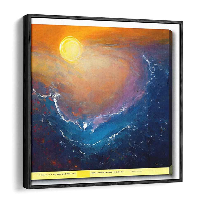 Sunburst Swirls Dance on Waves: Vivid Abstract Sun and Ocean Canvas Art Print