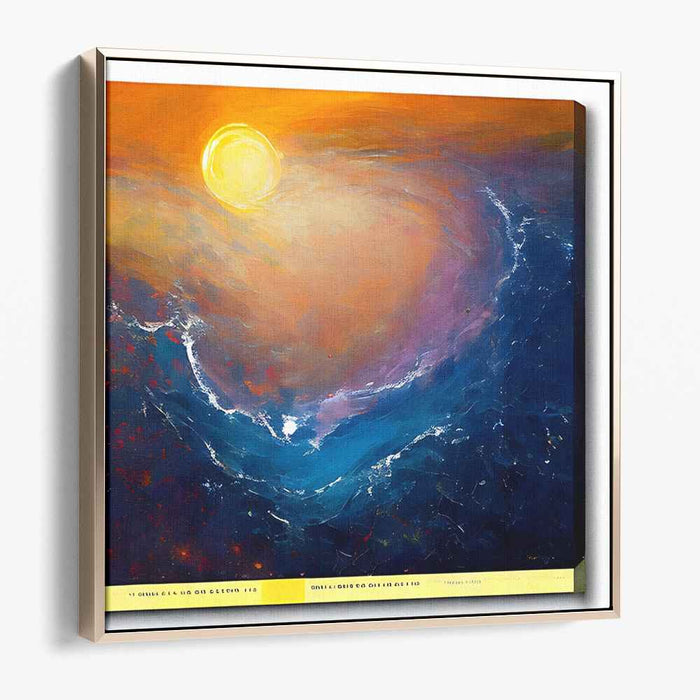 Sunburst Swirls Dance on Waves: Vivid Abstract Sun and Ocean Canvas Art Print