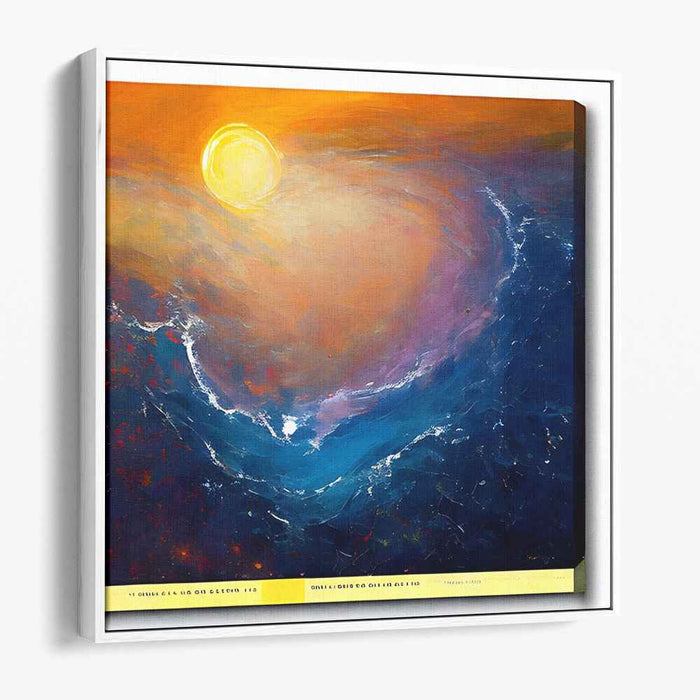 Sunburst Swirls Dance on Waves: Vivid Abstract Sun and Ocean Canvas Art Print