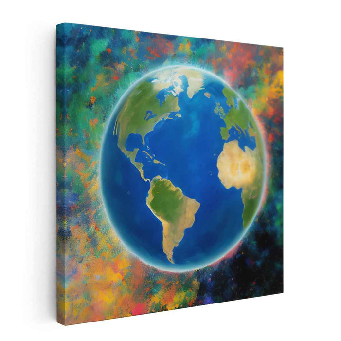 Celestial Earth: Vibrant Cosmic Energy Canvas Art Print