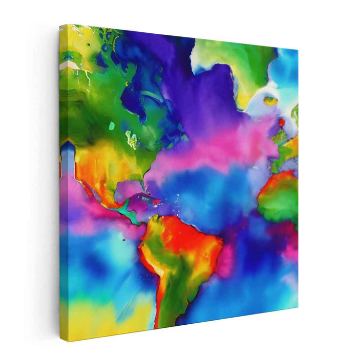 Vibrant World: Abstract Expressionist Colorful World Map Canvas Art Print