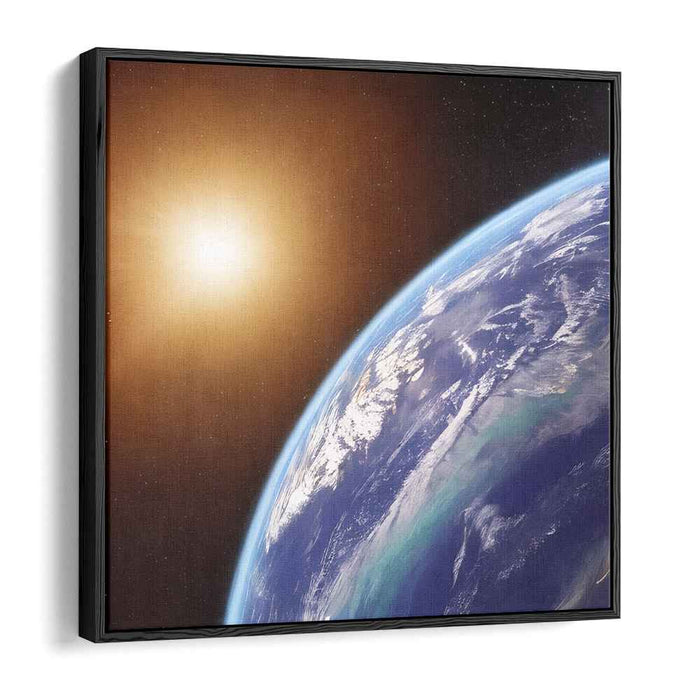 Celestial Dance Painting: Earth and Sun from Space Canvas Art Print