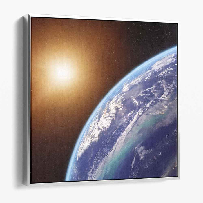 Celestial Dance Painting: Earth and Sun from Space Canvas Art Print