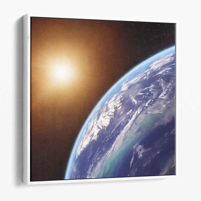 Celestial Dance Painting: Earth and Sun from Space Canvas Art Print